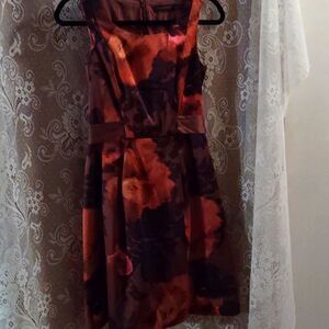 The Limited Women's size 0 dress sleeveless lined orange brown floral belted zip